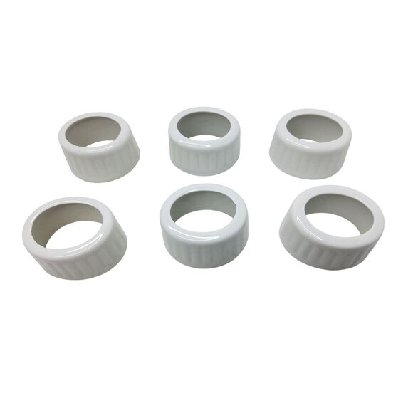 Set Of 6 Vintage White Ceramic Ribbed and Tapered Napkin Rings - Picture 3 of 5